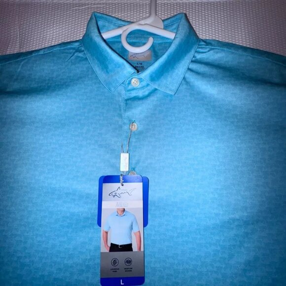 Men's Polo Large Green Greg Norman ML75 Short Sleeve 3 Buttons Shirt Golf - Picture 2 of 9